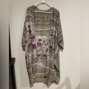 Women’s sheer Kimono or swimsuit cover with dragon print design.  2X